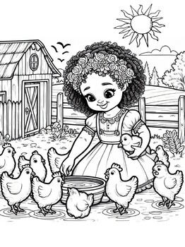Preview of Freebie - Afrocentric Farmer Girl Coloring Page, 1 Page, JPG, Black & White
