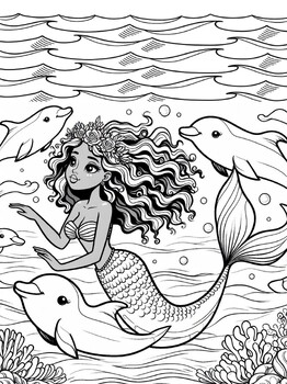 Preview of Freebie - Afrocentric Mermaid Coloring Page, 1 Page, JPG, FANTASY, SUMMER, BLACK