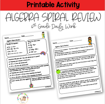 Preview of Freebie Algebra Spiral Review