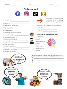 Preview of Freebie -All About Me Activity for Spanish 1 + Special Persons Activity