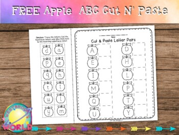 Preview of Freebie!! Apple Alphabet Cut and Paste, Match Upper Case Letters with Lower Case