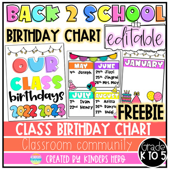 Preview of Freebie Birthday Chart for Classroom Community Back to School