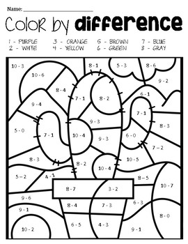 Cactus Color by Sum and Difference by First Grade and Football | TpT