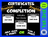 Freebie - Certificates of Completion 1st Grade - 3rd Grade