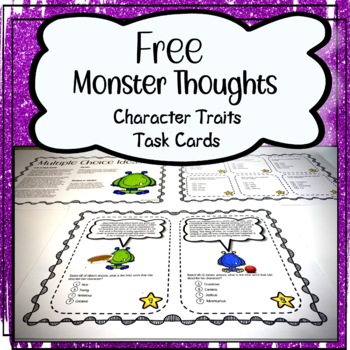 Preview of Free Character Traits Task Cards | Scavenger Hunt, Multiple Choice, Short Answer