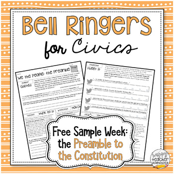 Preview of Freebie: Civics Bell Ringers Sample Week! Preamble to the U.S. Constitution