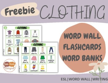 Preview of Freebie Clothing Vocabulary | Word Wall | Word Banks | Writing Center | ESL
