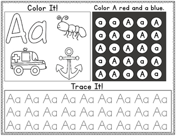 freebie color it look for it and trace it letters a e worksheets