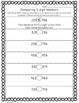 Preview of {Freebie} Comparing 3-Digit Numbers