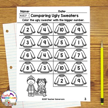 comparing sweaters math worksheets comparing numbers kcc7 tpt