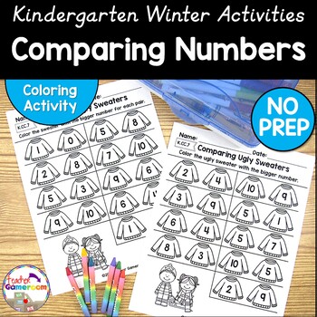 Preview of Comparing Numbers Winter Worksheets - Comparing Numbers K.CC.7