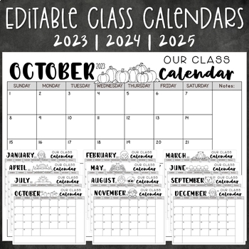 Preview of Freebie - Editable School Year Calendars - 2023, 2024, 2025 Plus, Class Schedule