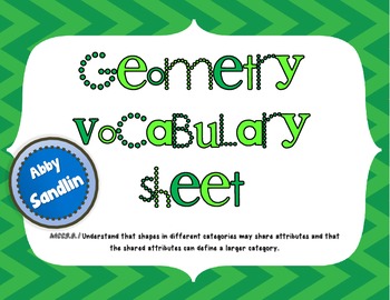 Preview of {Freebie!} Geometry Vocabulary Sheet for Math Journals 3.G.1