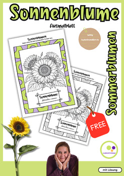 Preview of Freebie: German: Sunflower Sonnenblume | Ausmalbild Coloring sheet