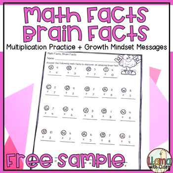 Preview of Multiplication Math Facts Practice Worksheet with Growth Mindset Lesson Message
