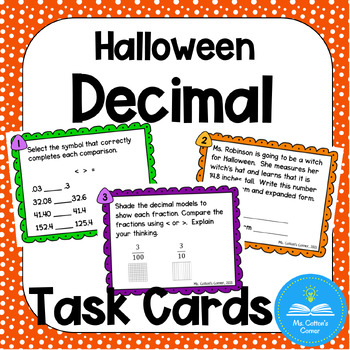 Preview of Halloween Decimal Task Cards - Comparing decimals, Ordering decimals - FREE