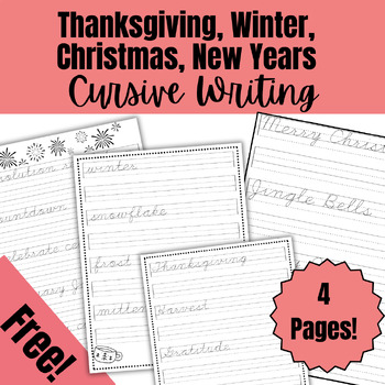 Preview of Freebie Holiday Seasonal Themed Cursive Writing, Handwriting Worksheets