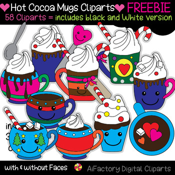 hot cocoa free cliparts for teachers and crafters mugs in multicolor black and white outline and various styles
