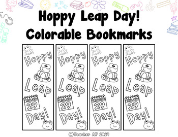 Preview of Freebie Leap Day "Hoppy Leap Day!" Bookmarks - Coloring Page - Leap Year