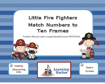 Preview of Freebie Little Firefighters Match Numbers to Ten Frames