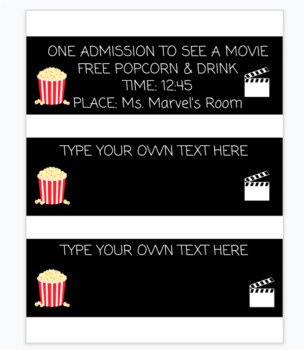 Preview of Freebie Movie Tickets (Editable)