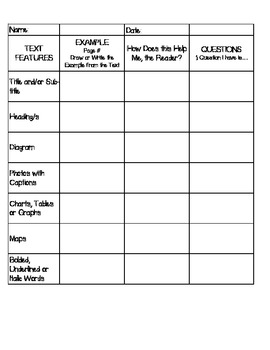 Freebie Non Fiction Text Feature Chart Assessment Tool