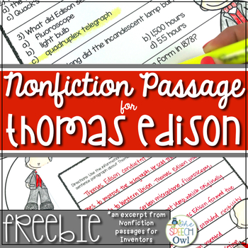 Preview of Freebie: Nonfiction Passage for Thomas Edison