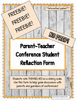 Preview of Freebie!  Parent Teacher Conference Student Reflection Form