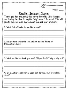 Freebie: Reading Interest Survey by In With Ms Quinn | TPT
