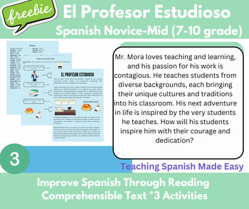 Preview of Freebie! Short Reading Spanish -Ar verbs: El profesor estudioso