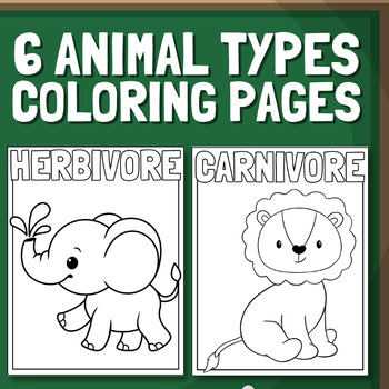 Preview of Freebie Six Animal Types Coloring Pages With Names | Printable Worksheets