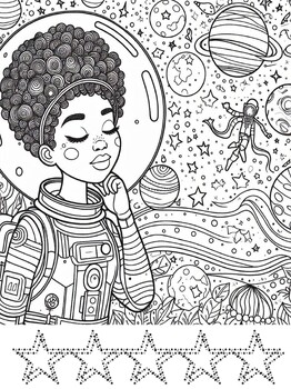 Preview of Freebie - Space Queen Coloring Page, Black Girl Astronaut, 1 Page, JPG