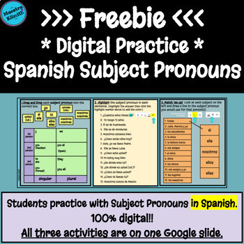 Preview of Freebie Spanish Subject Pronouns Digital Resource on Google Slides