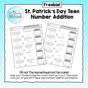 Preview of Freebie! St. Patrick's Day Teen Numbers Addition