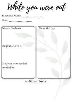 Preview of Freebie Substitute Teacher Note (Green Leaf)