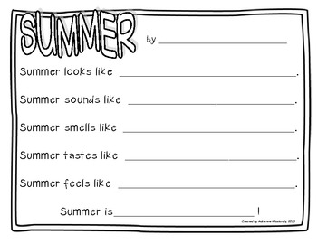 Freebie! Summer Five Senses Poem by Adrienne Mosiondz | TpT