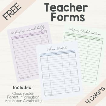 Preview of Freebie - Teacher Forms | Classroom Forms | Class Roster | Parent Information |