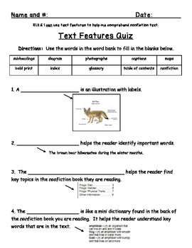 Preview of {Freebie!} Text Features Quiz