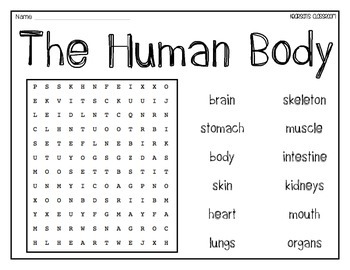 Human Body Word Search Printable
