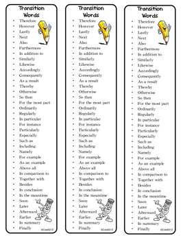Preview of Freebie: Transition Words Bookmarks