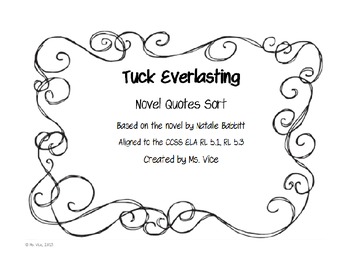 Preview of Freebie Tuck Everlasting Novel Quote Sort!