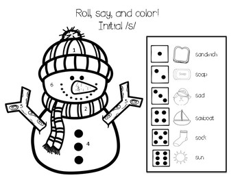 Freebie! Winter Roll, Say, and Color for /l/ and /s/ by A Sprinkle of ...