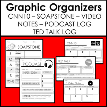 Preview of Free Graphic Organizers - CNN10, Ted Talks, SOAPSTONE, & Video Notes