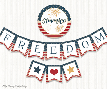 Preview of Freedom Banner, Printable, USA Flag, 4th of July, PRINTABLE