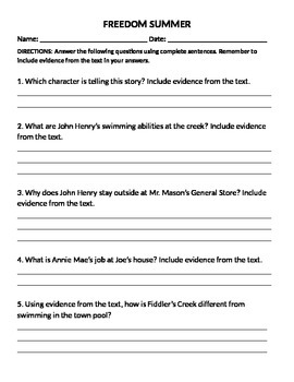 Freedom Summer: 4th Grade Common Core Worksheets by Laura Turnbow