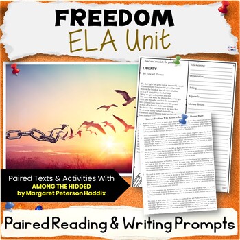 Preview of Freedom Unit - Bell Ringers, ELA Paired Reading Activity Packet, Writing Prompts