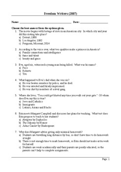Preview of Freedom Writers - 50 Question Multiple Choice Quiz / Assessment