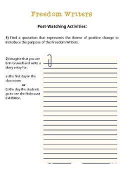 Freedom Writers Worksheet Pack by Papatoliou ELT | TPT