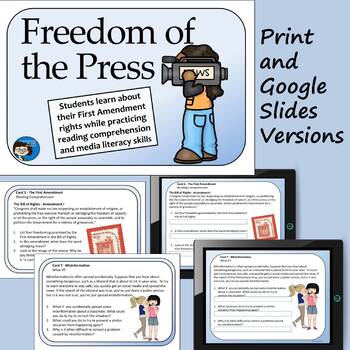 Preview of Freedom of the Press Task Cards and Google Slides