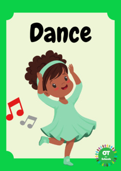 Freeze Dance Activity - Kids Yoga - Posters to hold up by OT for Schools